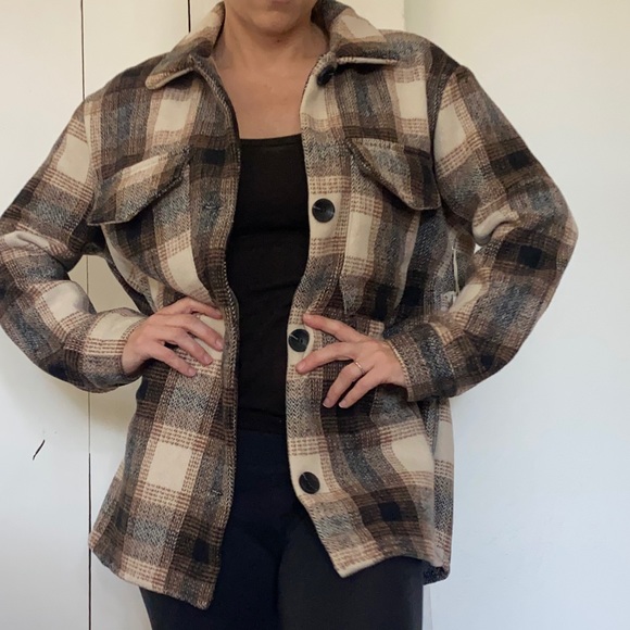 Oversized Plaid Flannel Shirt Jacket 